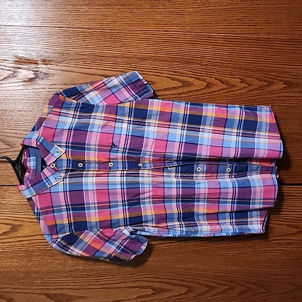 American Eagle, Classix Fit, Small, Pink/purple  plaid short sleeve